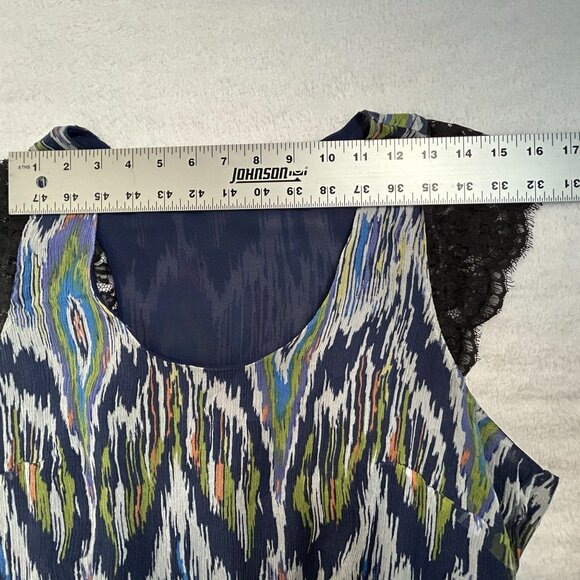Sundance Womens Textured Ikat Print Silk Dress XL Multicolor Lace Cap Sleeves - Picture 7 of 11